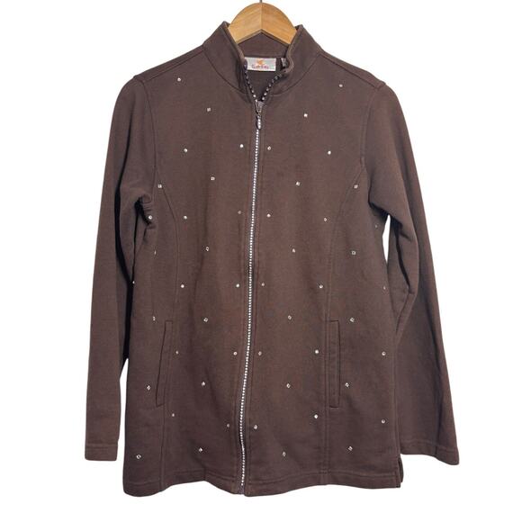 Quacker Factory Women S Studded Long Sleeve Full Zip Shiny Pockets Jacket - Picture 1 of 8